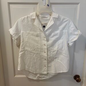 Universal Thread White Linen Blend Collared Button Shirt Size Small